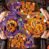 Disposable Halloween Tableware: 9-Inch Dinner Plates, 7-Inch Dessert Plates, 6.5-Inch Napkins, 6.3-Inch Forks
