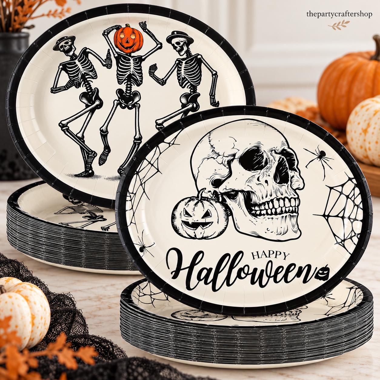 Gothic Skeleton Paper Plates, 12-Inch Disposable Party Plates (Set of 50)