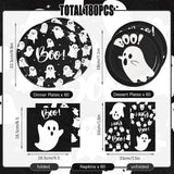 Disposable Halloween Tableware: 180-Piece Set with Ghosts, Stars, and Boo Text for Parties