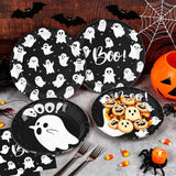 Disposable Halloween Tableware: 180-Piece Set with Ghosts, Stars, and Boo Text for Parties