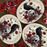 Oval Paper Plates, 50 Pack Gothic Skull Red Rose Black Crow Halloween Table Setting