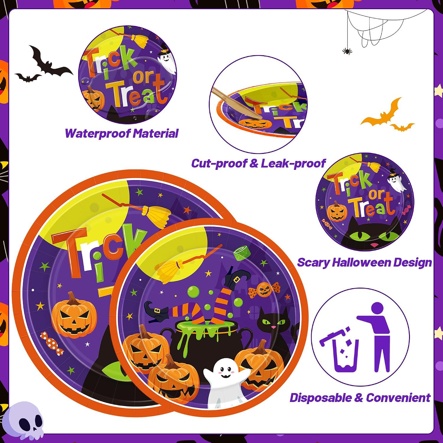 Disposable Halloween Tableware: 9-Inch Plates, 7-Inch Dessert Plates, Printed Napkins
