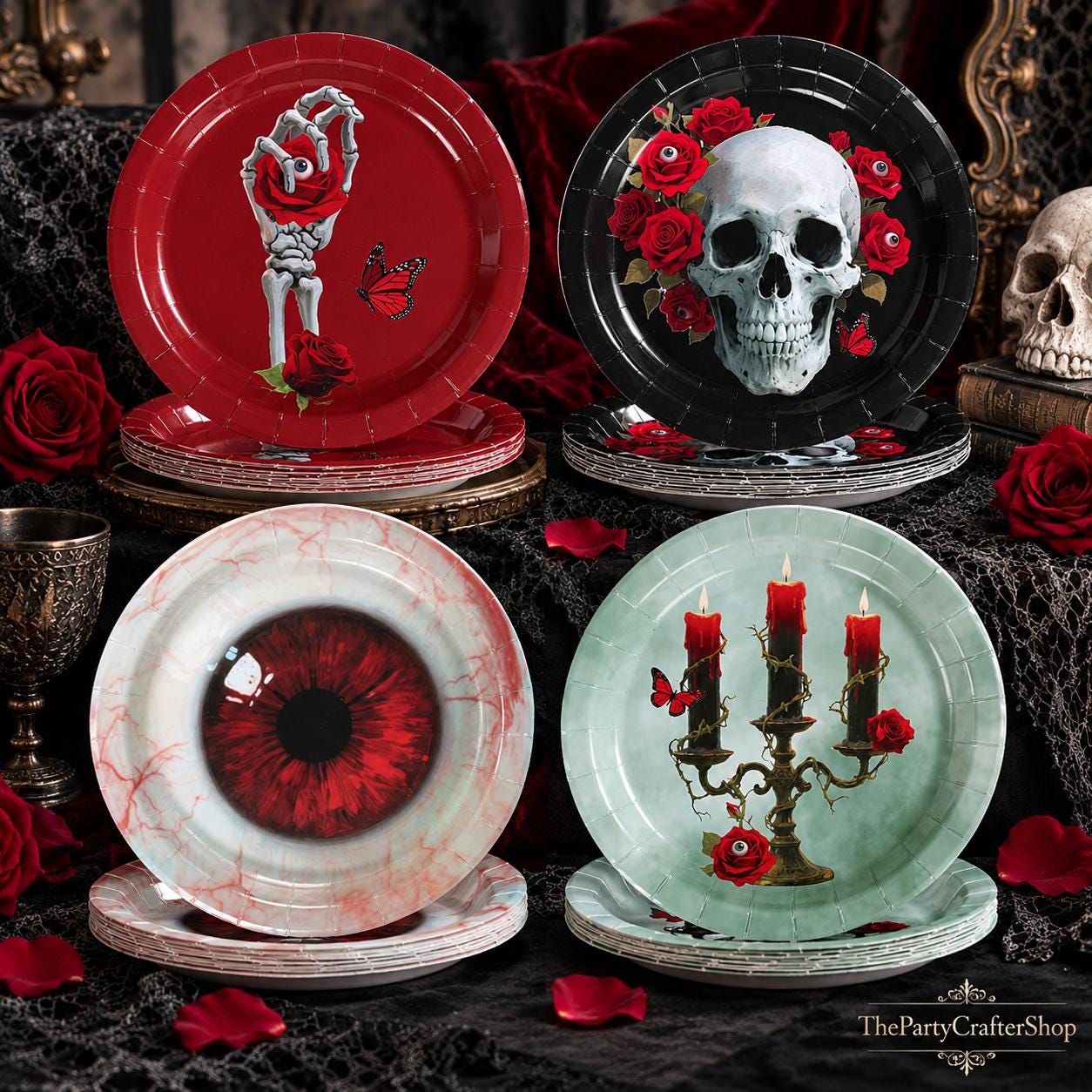 9-Inch Paper Plates, Set of 60 Halloween Table Setting with 4 Gothic Designs
