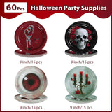 9-Inch Paper Plates, Set of 60 Halloween Table Setting with 4 Gothic Designs