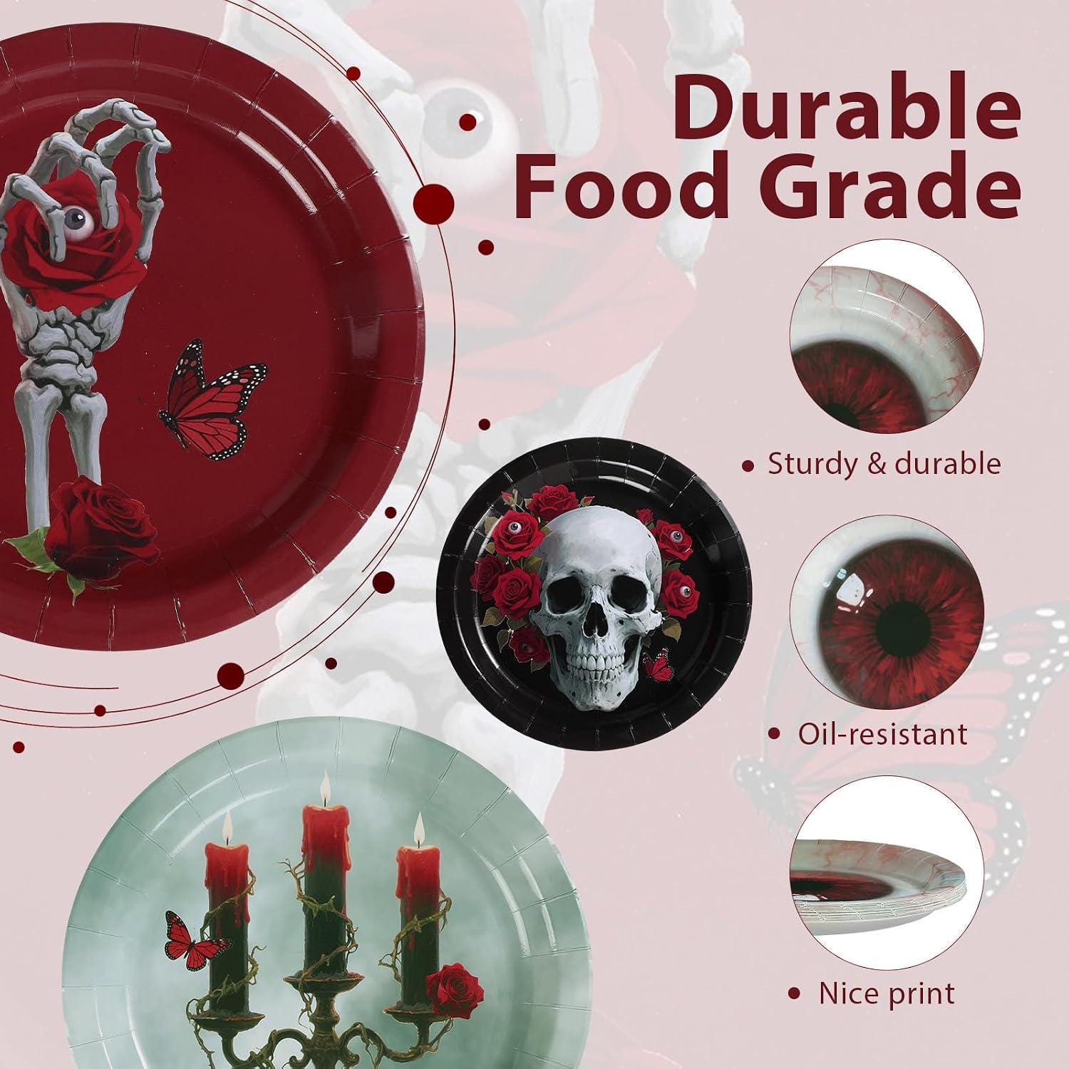 9-Inch Paper Plates, Set of 60 Halloween Table Setting with 4 Gothic Designs