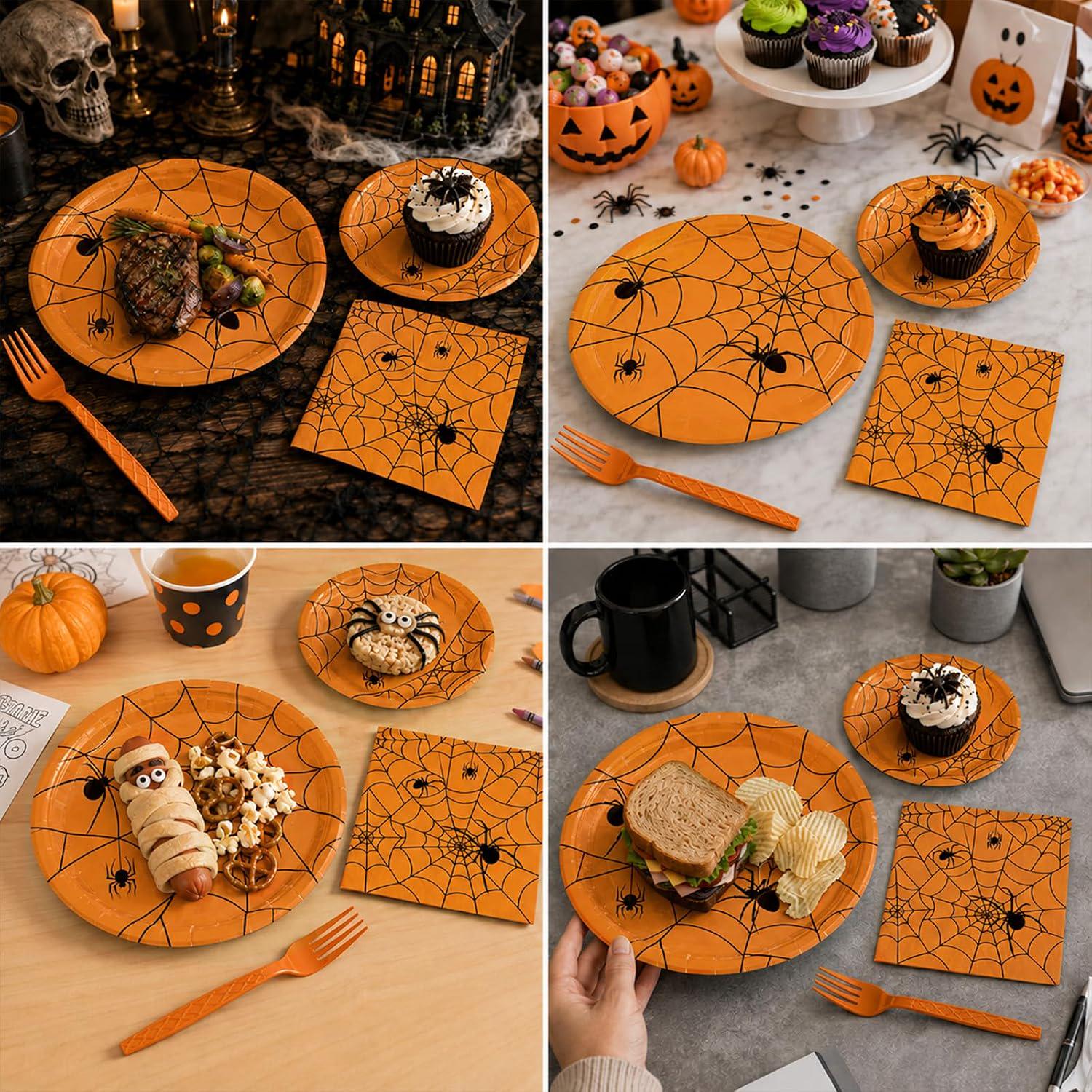 Spooky Halloween Party Supplies: 100-Piece Set with Plates, Napkins, Forks (25 Guests)