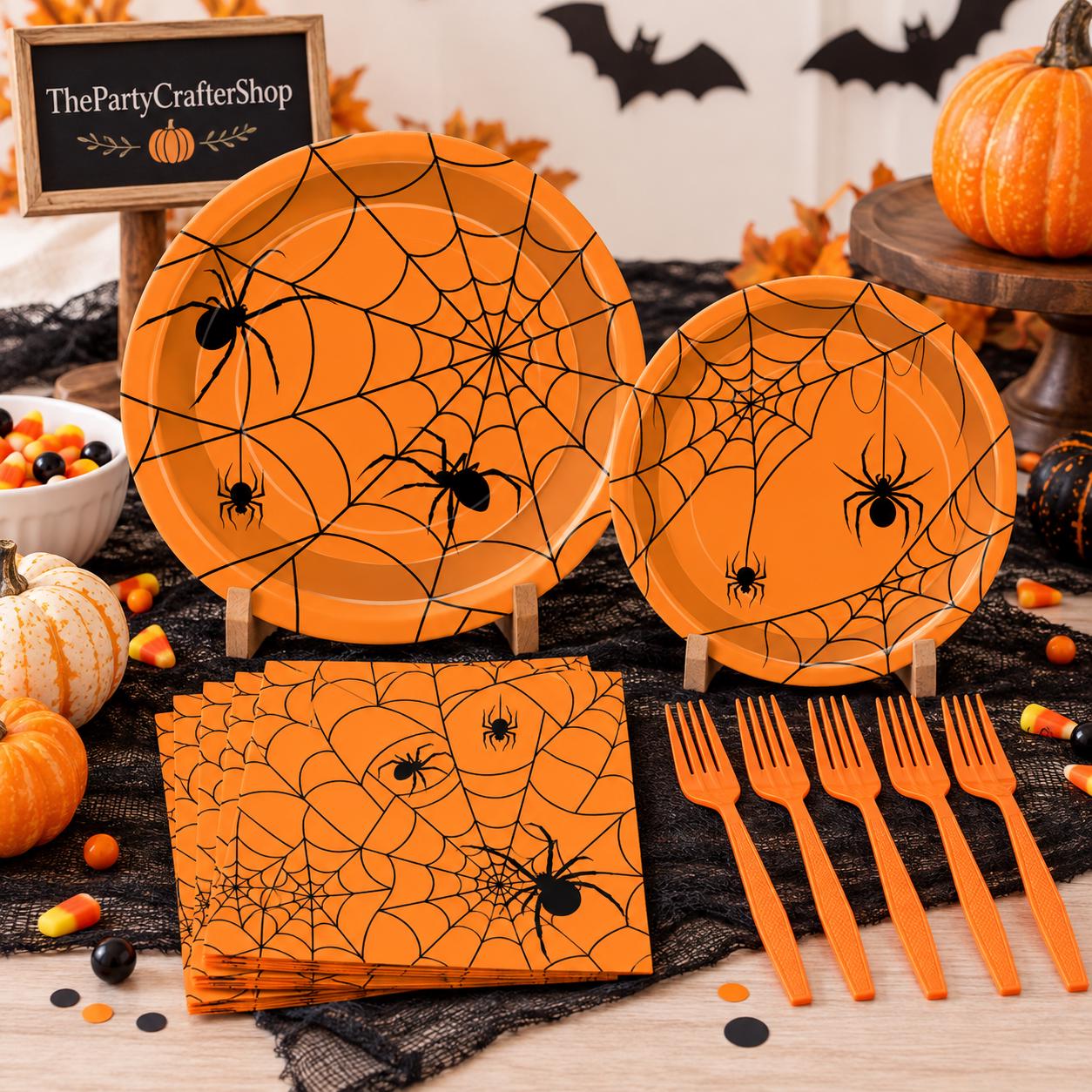 Spooky Halloween Party Supplies: 100-Piece Set with Plates, Napkins, Forks (25 Guests)