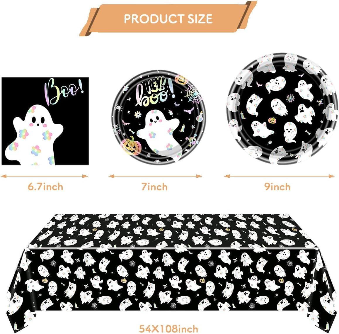 Boo Bash Tablecloth & Plates: 20 Guests, Sturdy Paper, Pastel Flowers