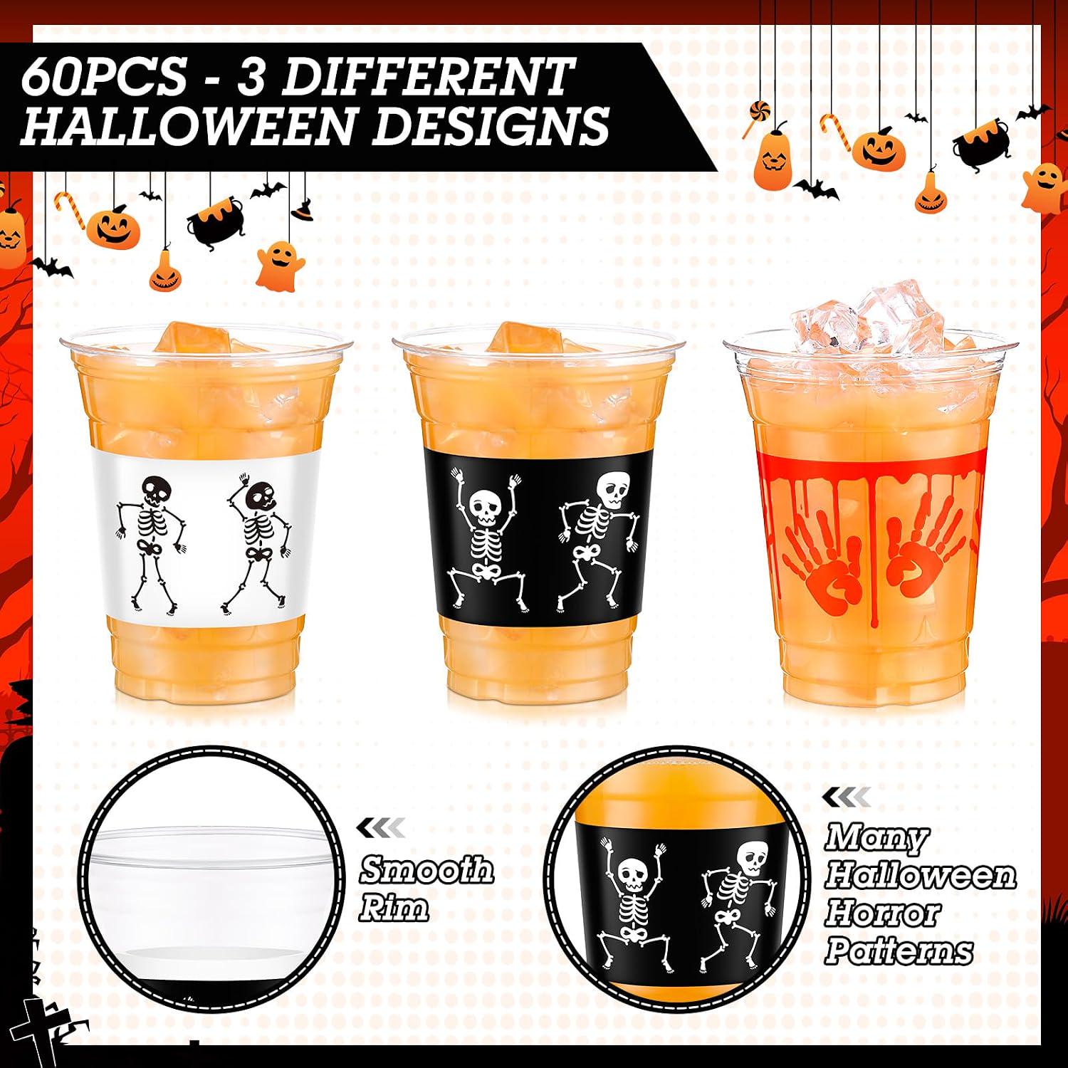 Spooky Party Cup, 60-Count Plastic Cup: 12-Ounce Halloween Cup with Skulls, Blood Splatters