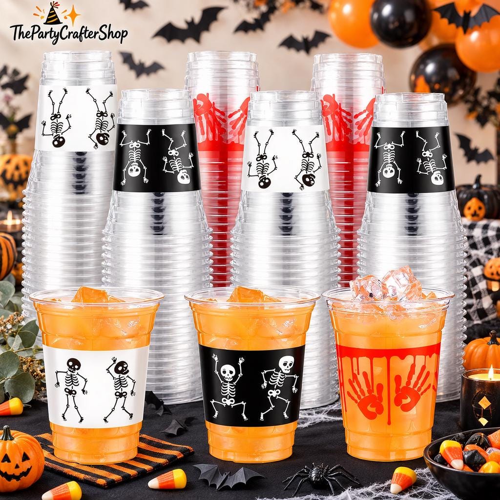 Spooky Party Cup, 60-Count Plastic Cup: 12-Ounce Halloween Cup with Skulls, Blood Splatters