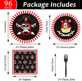 Pirate Party Tableware Set: 24 Plates, Napkins, Forks (Disposable)