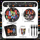 125-Piece Halloween Partyware Set, 9-Inch Dinner Plates, 7-Inch Dessert Plates, 8-Ounce Cups, Napkins, Forks