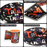 125-Piece Halloween Partyware Set, 9-Inch Dinner Plates, 7-Inch Dessert Plates, 8-Ounce Cups, Napkins, Forks