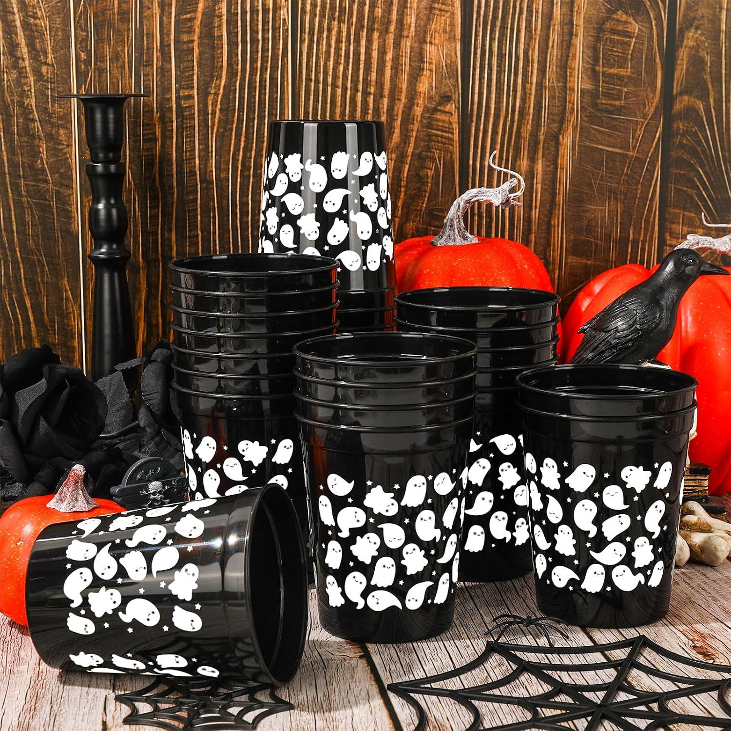 Halloween Ghost Cups: 30-Pack 16oz Stackable Disposable Cups for Cold Drinks
