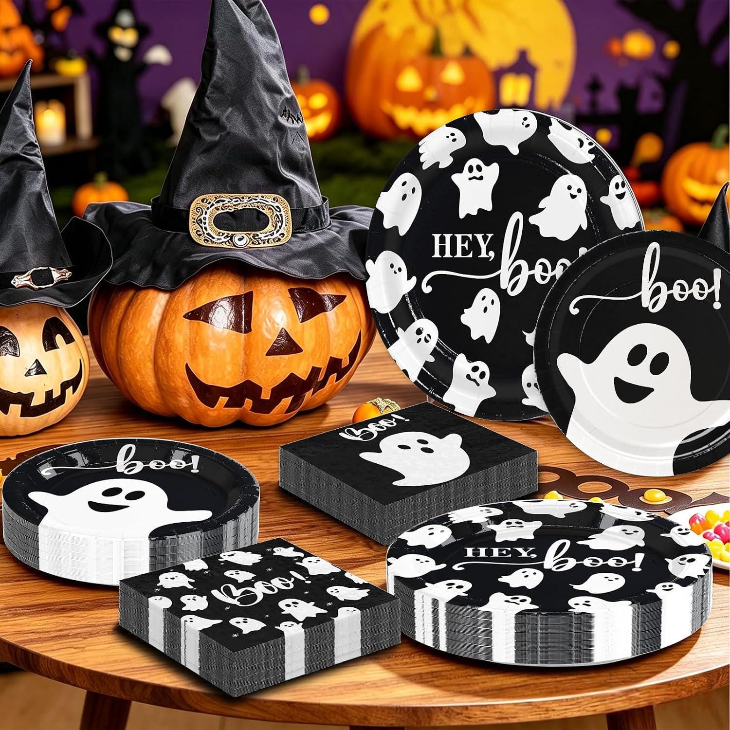 180-Piece Halloween Partyware Set: 9-Inch Plates, 7-Inch Dessert Plates, Napkins