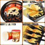 Halloween 125-Piece Partyware Set, Dinner Plates, Dessert Plates, Cups, Napkins, Forks