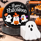 Black White Ghost Theme Party Supplies: Thick Paperboard Disposable Plates