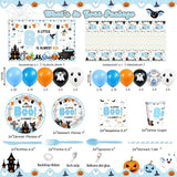 A Little Boo Baby Shower Set: Halloween Backdrop, Balloons, Tablecloth
