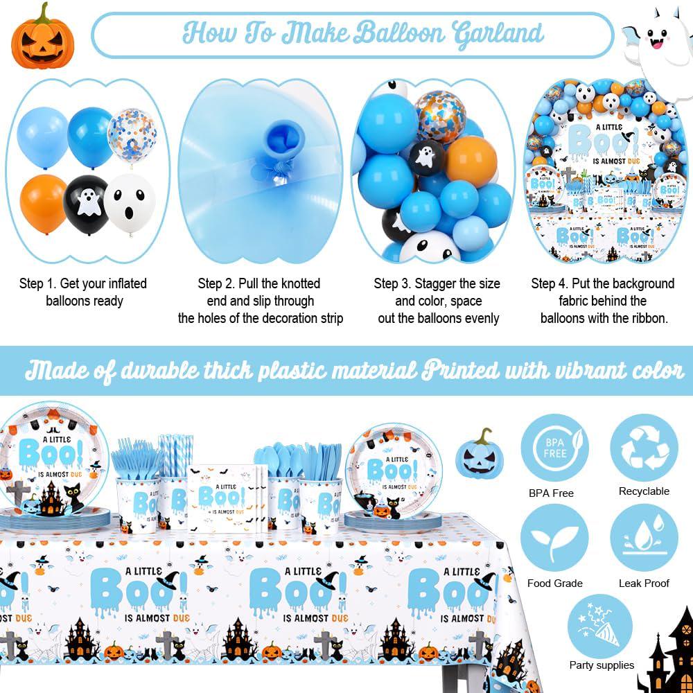 A Little Boo Baby Shower Set: Halloween Backdrop, Balloons, Tablecloth