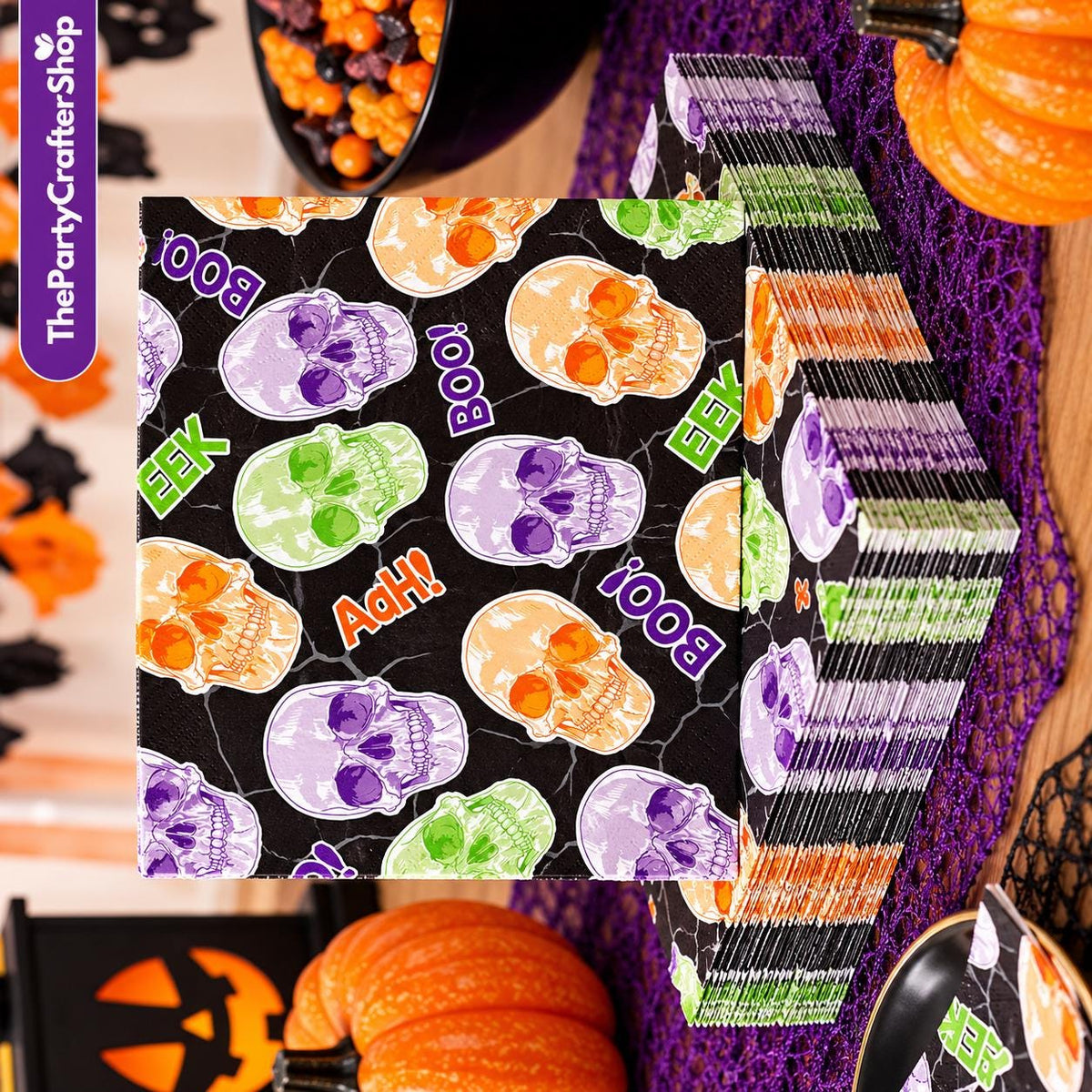 Halloween Napkins: Set of 50 Disposable Three-Ply Skull Party Table Decor