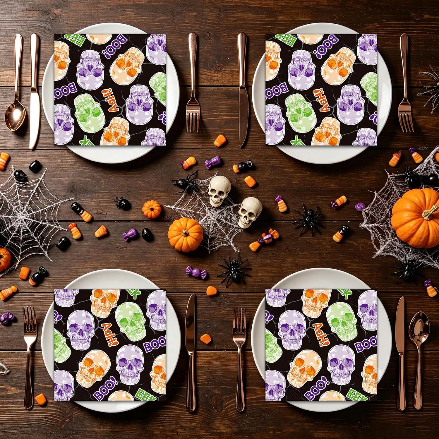 Halloween Napkins: Set of 50 Disposable Three-Ply Skull Party Table Decor