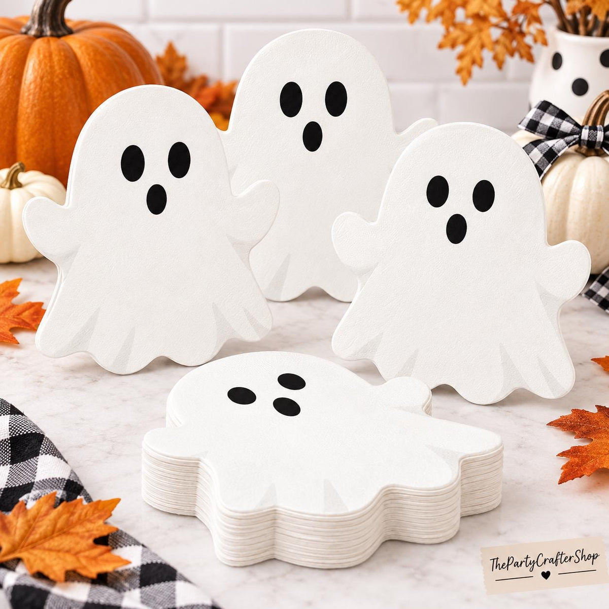 Halloween Napkins: Set of 50 Disposable Ghost Paper Servietts (6.5-Inch)