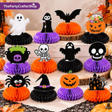 Halloween Honeycomb Centerpieces: Set of 12 Printed Cardstock with Black Purple Orange Balls