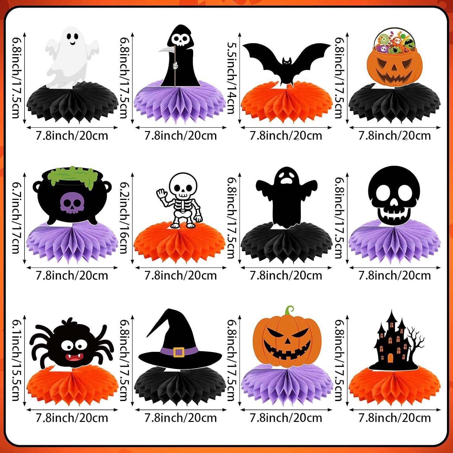 Halloween Honeycomb Centerpieces: Set of 12 Printed Cardstock with Black Purple Orange Balls
