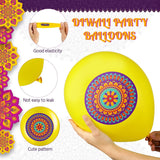 Festive Diwali Party Balloons, 12-Inch Latex with Diya, Peacock, Rangoli Prints