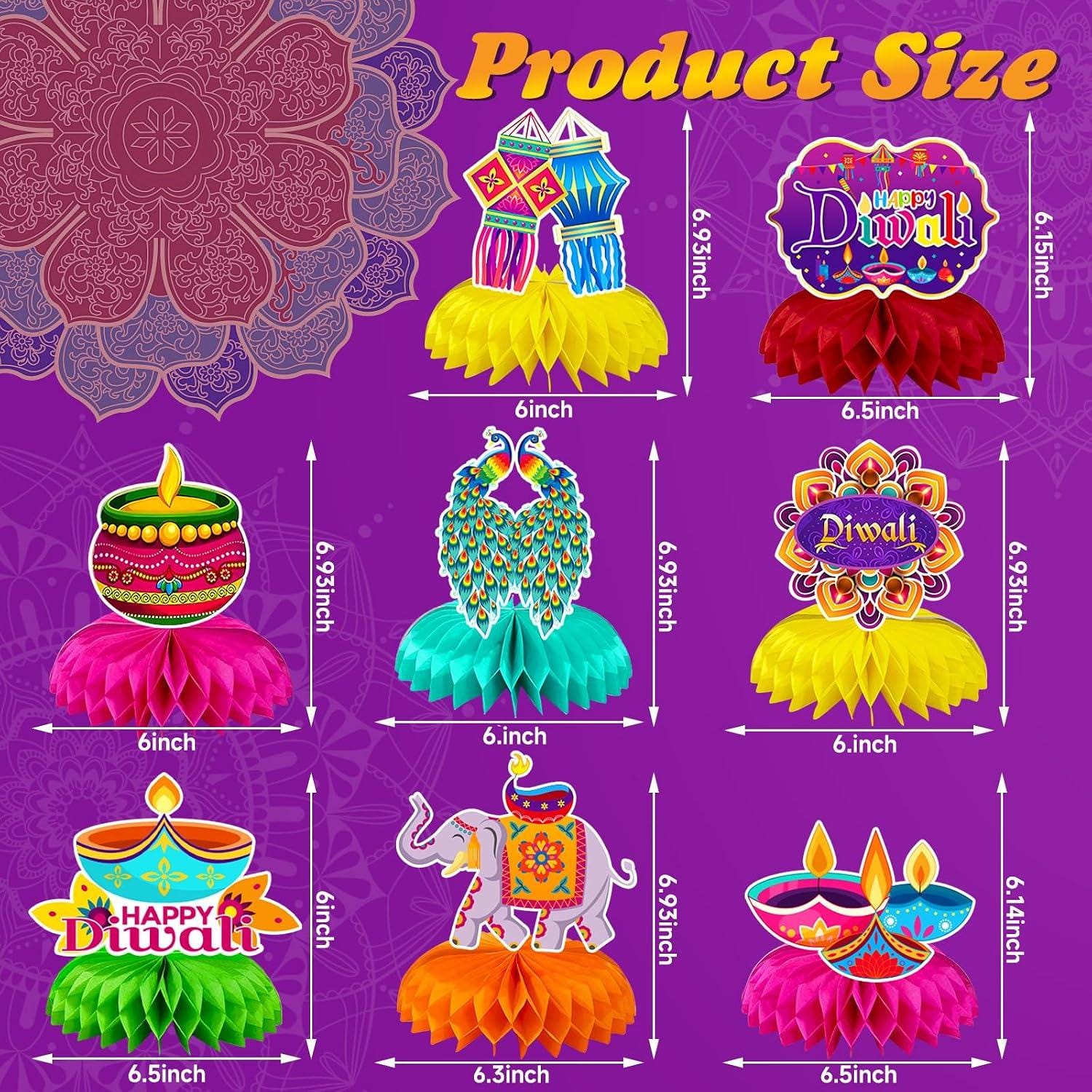 Honeycomb Centerpieces: Set of 8 Diwali Party Decorations (Cardstock)