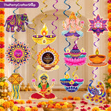 24-Piece Diwali Hanging Decoration Set, 12 Ceiling Swirls and 12 Diya Castle Cutouts