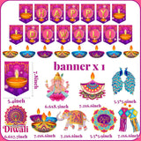 Happy Diwali Hanging Set: Diyas, Fireworks, Elephants, Rose Red and Golden Yellow Accents