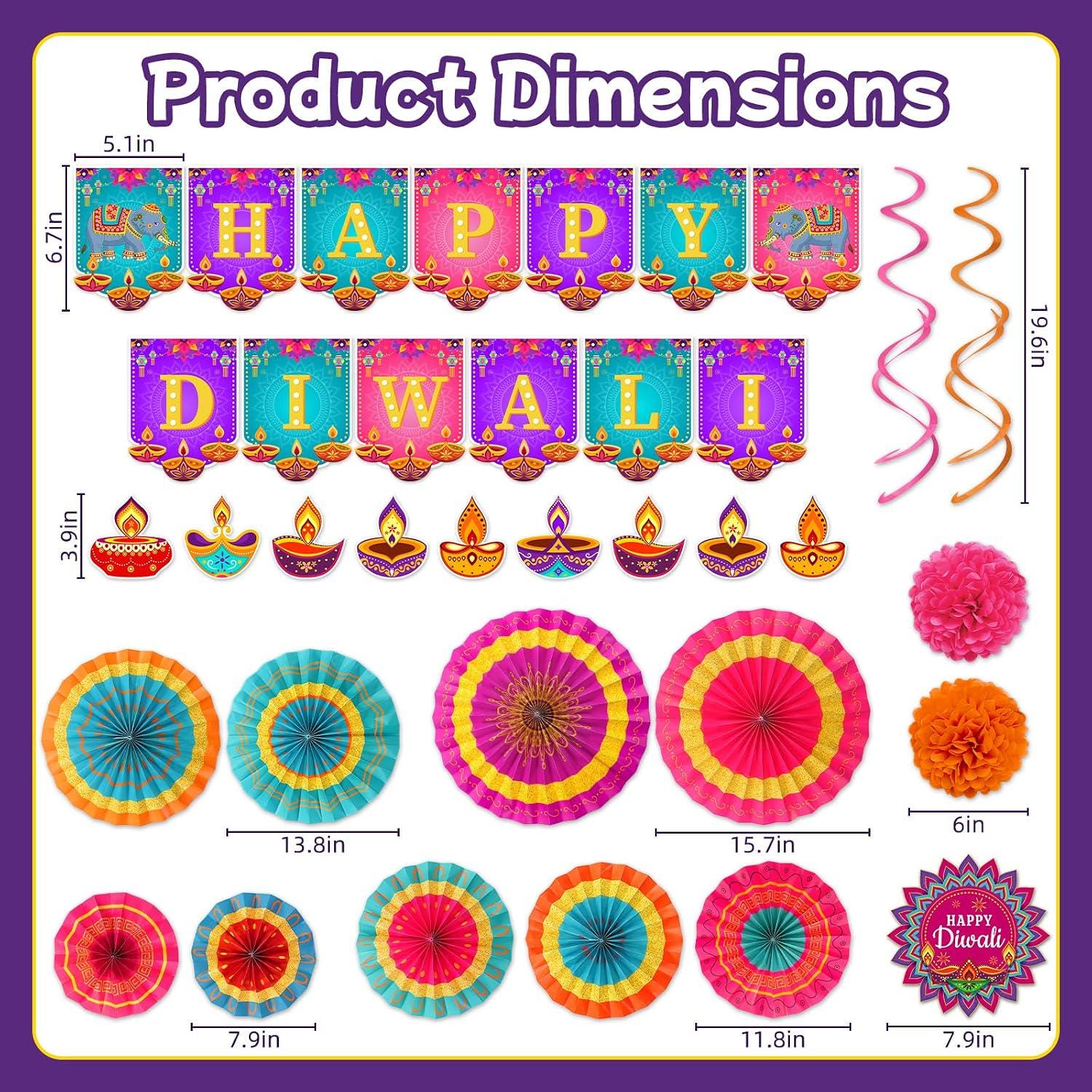 Pre-Folded Double-Sided Paper Decor: Diwali Festival of Lights Party Set