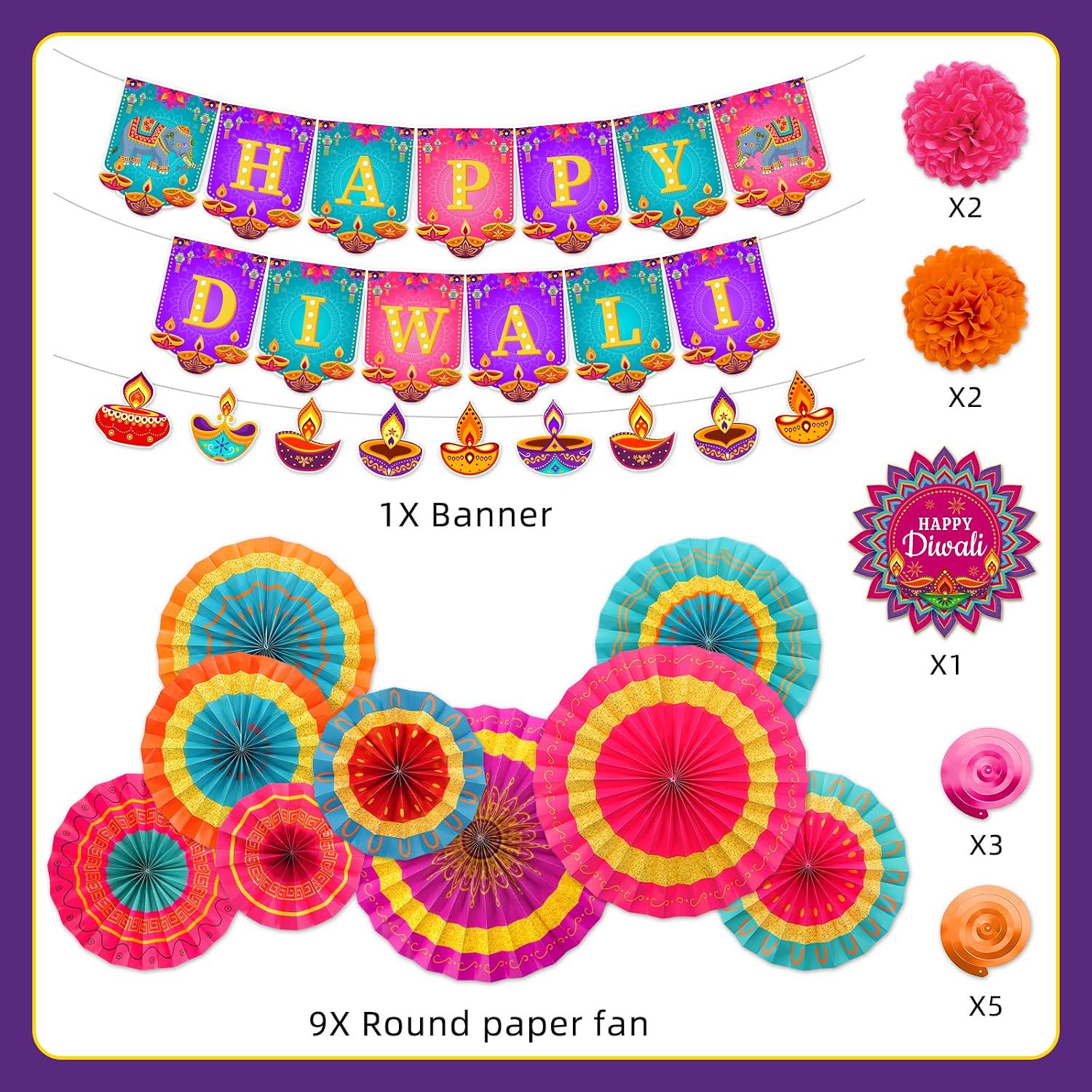 Pre-Folded Double-Sided Paper Decor: Diwali Festival of Lights Party Set