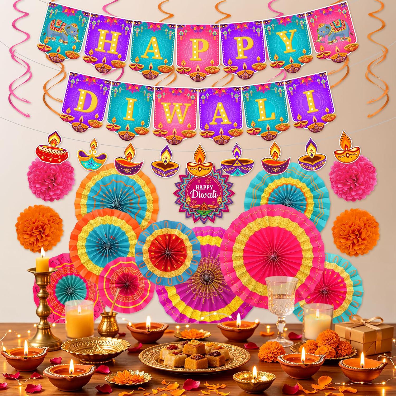 Pre-Folded Double-Sided Paper Decor: Diwali Festival of Lights Party Set