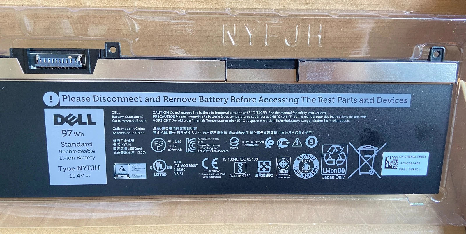 Genuine Dell NYFJH Battery 97Wh OEM Laptop Replacement Rechargeable Battery