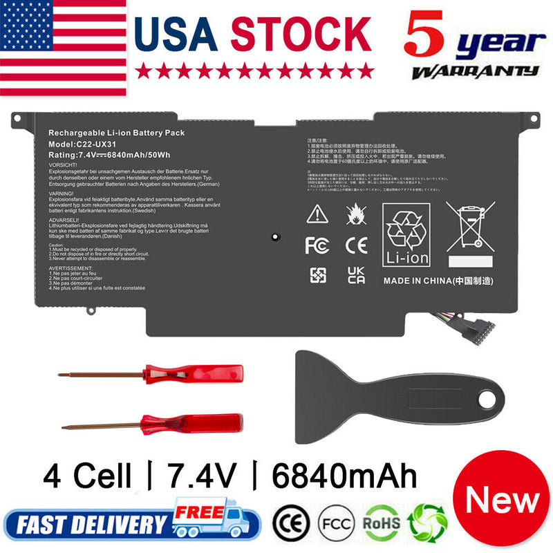 C22-Ux31 Battery For Asus Zenbook Ux31 Ux31A Ux31E Ultrabook 7.4V 6840Mah