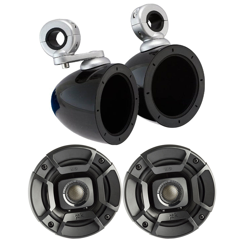 Polk 4" Marine Certified 135W Speakers, 40Kmmtes 4" Mini Tower Black Enclosure