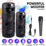 Dual 6.5" Portable FM Bluetooth Party Speaker Subwoofer Heavy Bass Sound w/ Mic