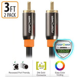 FosPower 2x 3FT Dual Layer Digital Coaxial Coax Audio S/PDIF Cable Cord Plug