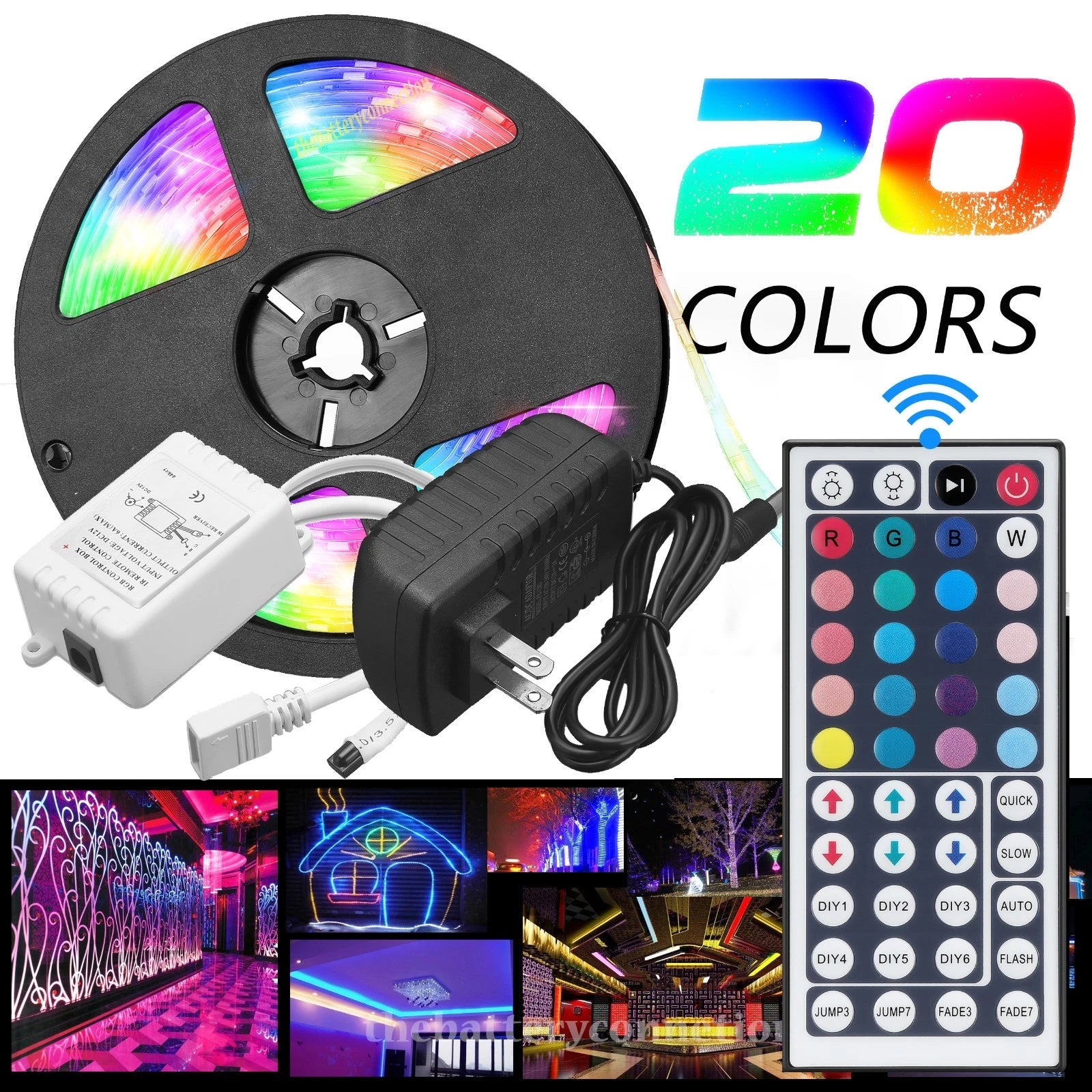 32.8 Feet RGB Waterproof LED Strip Light SMD 44 Key Remote 12V DC Power Kit 5050