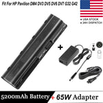 6 Cell Battery + 65W Adapter For Hp Mu06 Mu09 Spare 593554-001 593553-001 Dm4