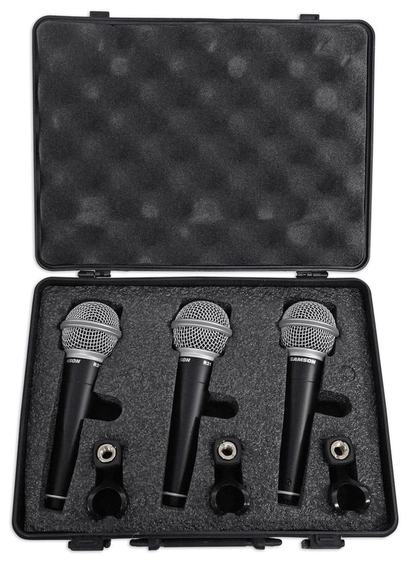 Samson R21 3-Pack Handheld Microphones+Mic Clips+Case For Church Sound Systems