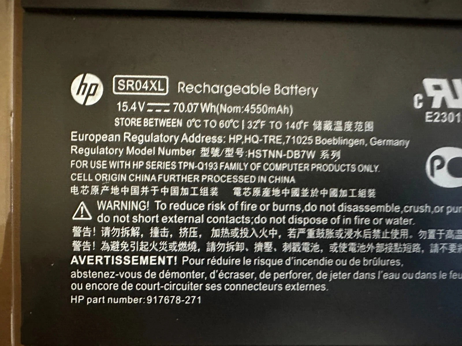 Genuine HP OMEN SR04XL Battery 15.4V 70.07Wh 4323mAh OEM Laptop Replacement Battery