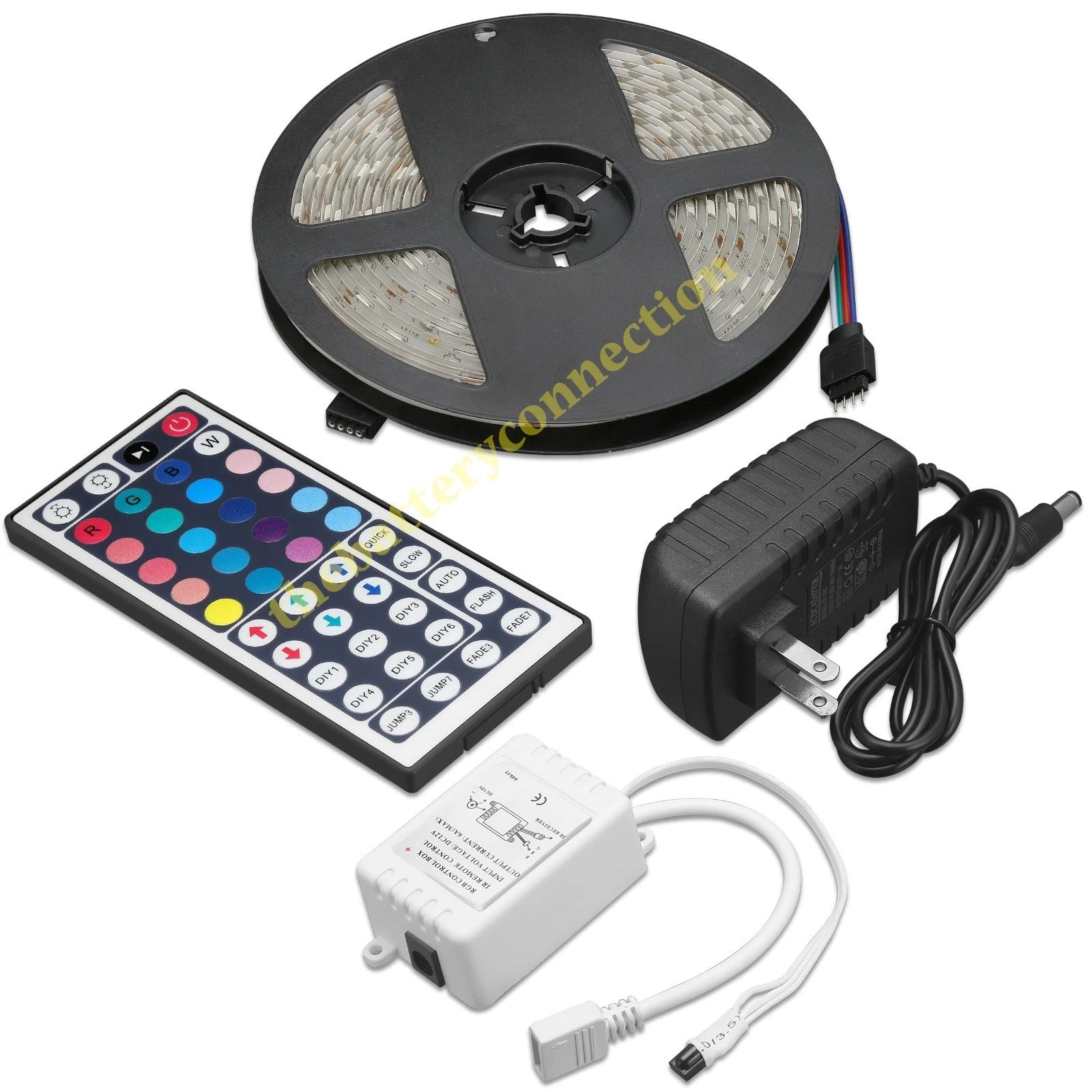 32.8 Feet RGB Waterproof LED Strip Light SMD 44 Key Remote 12V DC Power Kit 5050