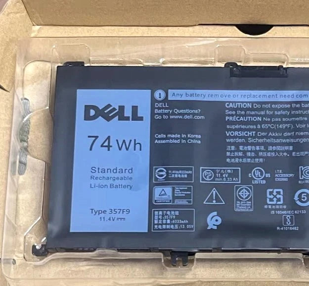 Genuine Dell 357F9 71JF4 Battery 74Wh OEM Laptop Replacement Rechargeable Battery