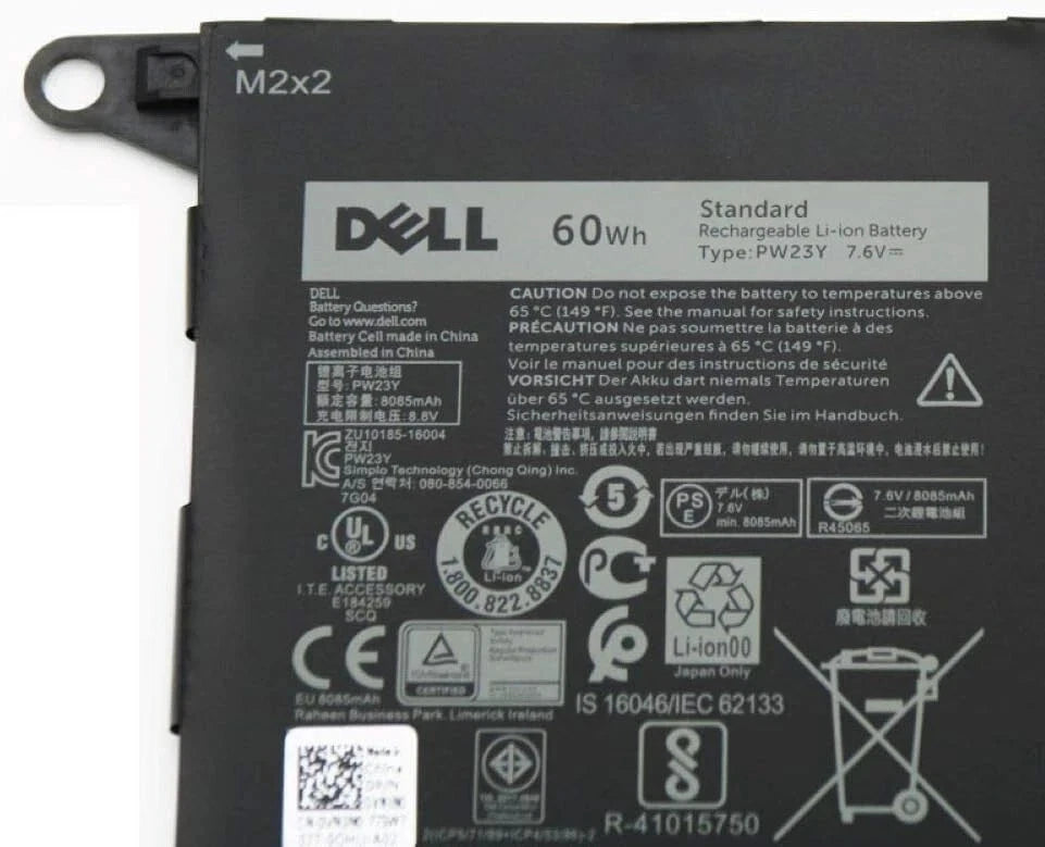 Genuine Dell PW23Y Battery 60Wh 7.6V OEM Laptop Replacement Rechargeable Battery