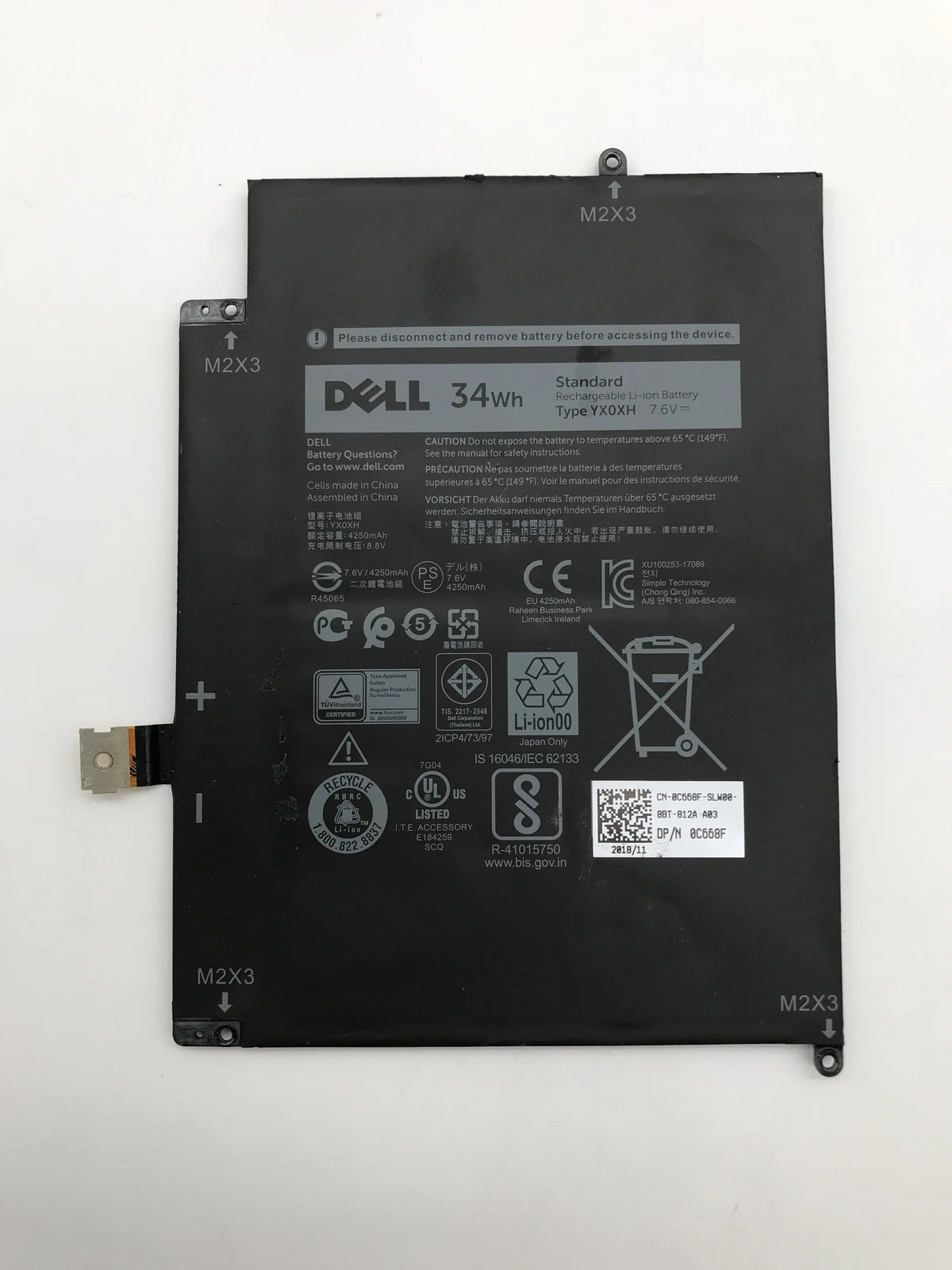 Genuine Dell YX0XH 34WH Battery