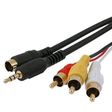 S-VIDEO + 3.5mm Audio TO 3-RCA Compostie AV Cable for Laptop TV (25ft) - Black