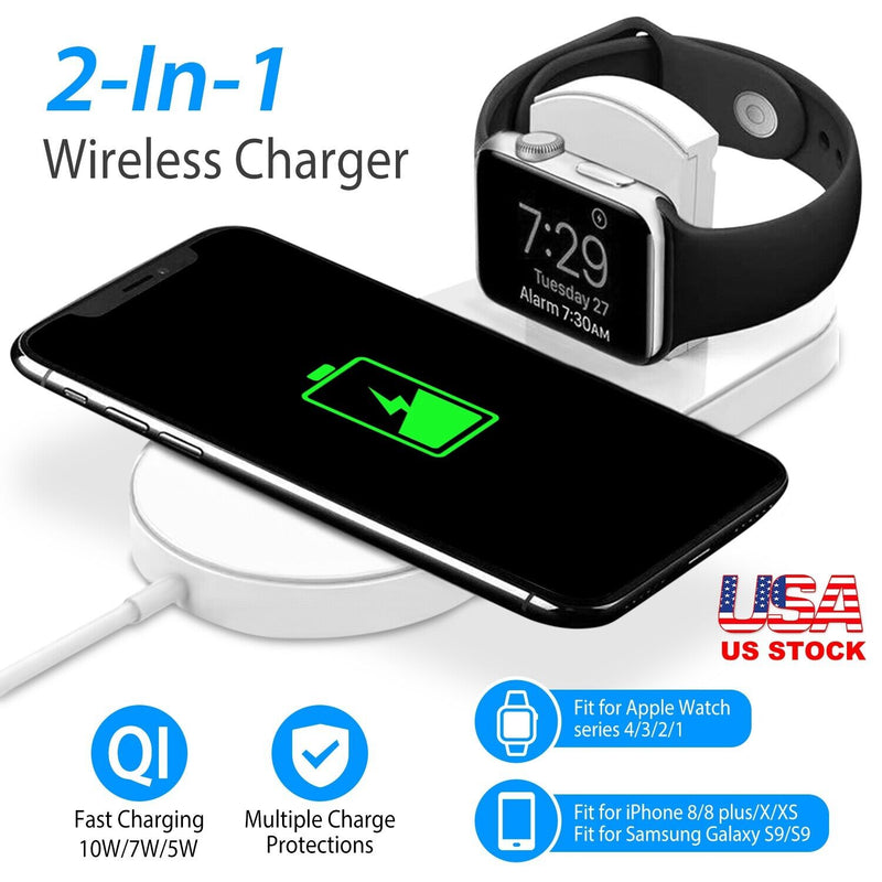 Wireless Charger 10W Fast Charging Dock Station 2 in 1 For Watch Phones X